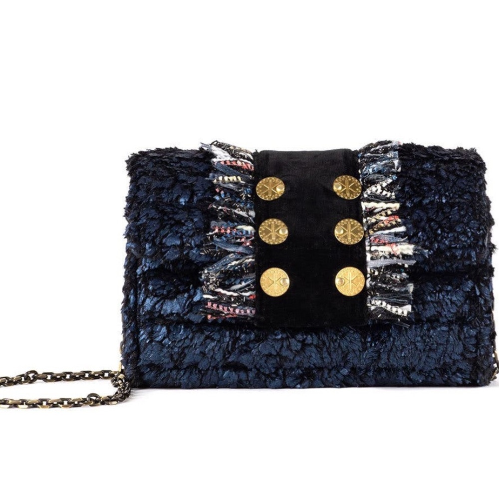 Kooreloo Midnight Blue Textured Clutch with Gold Buttons